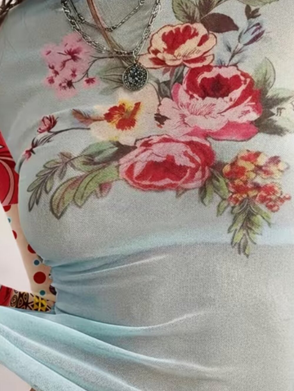 Ice Blue/Green Sheer Abstract Floral Top